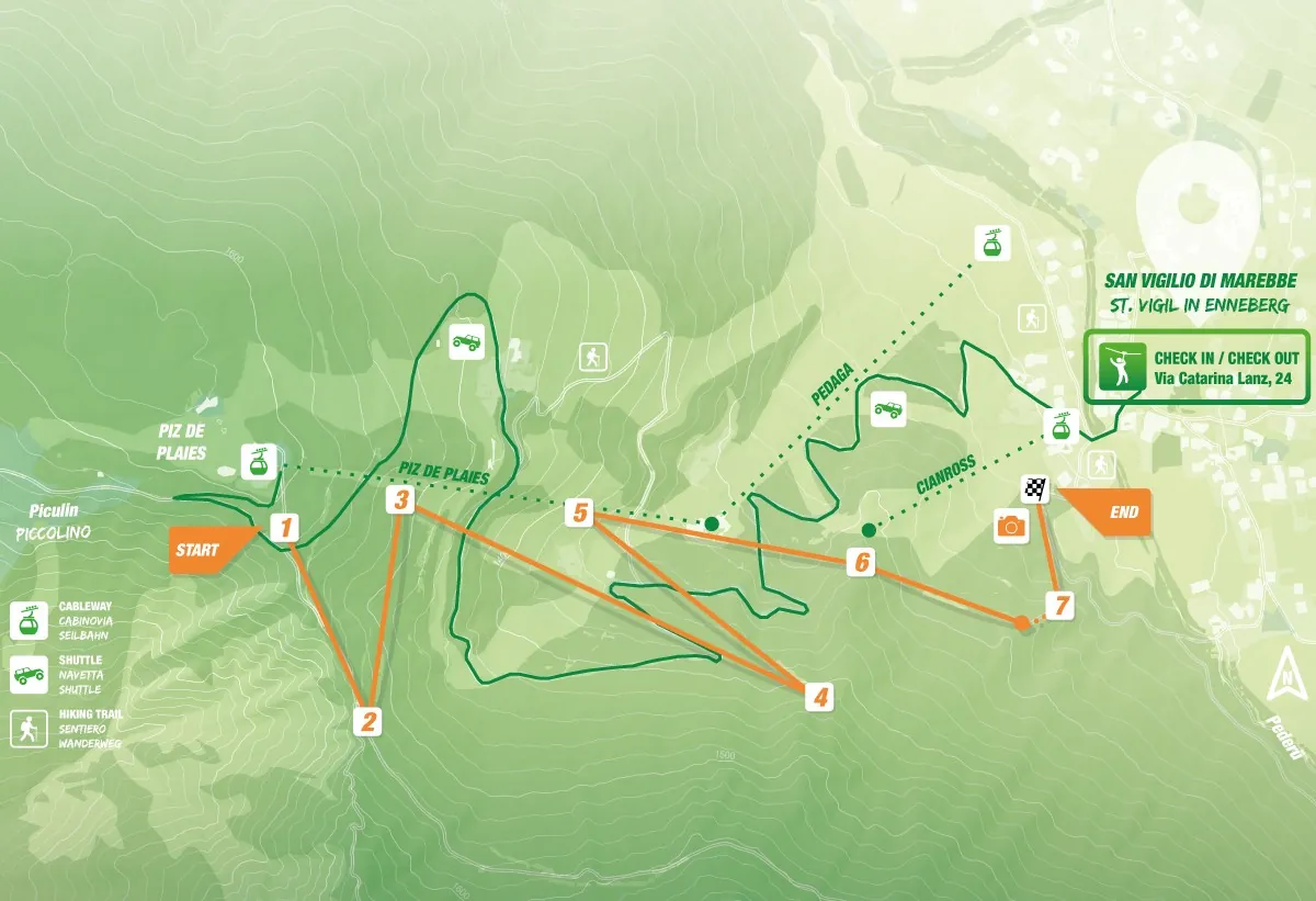 Mappa del percorso Zipline San Vigilio - 7 tappe attraverso le Dolomiti